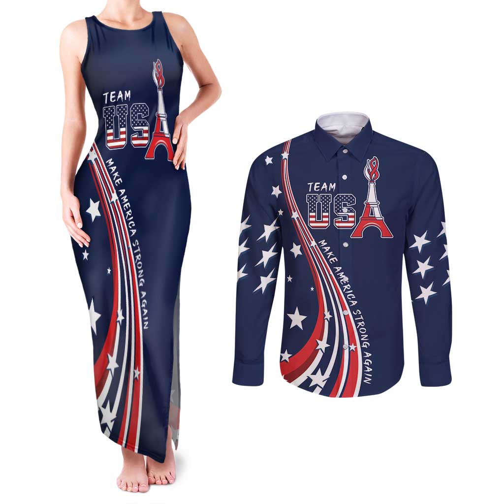 Personalized USA One For All Couples Matching Tank Maxi Dress and Long Sleeve Button Shirt Go Paris 2024 LT9 - Wonder Print Shop
