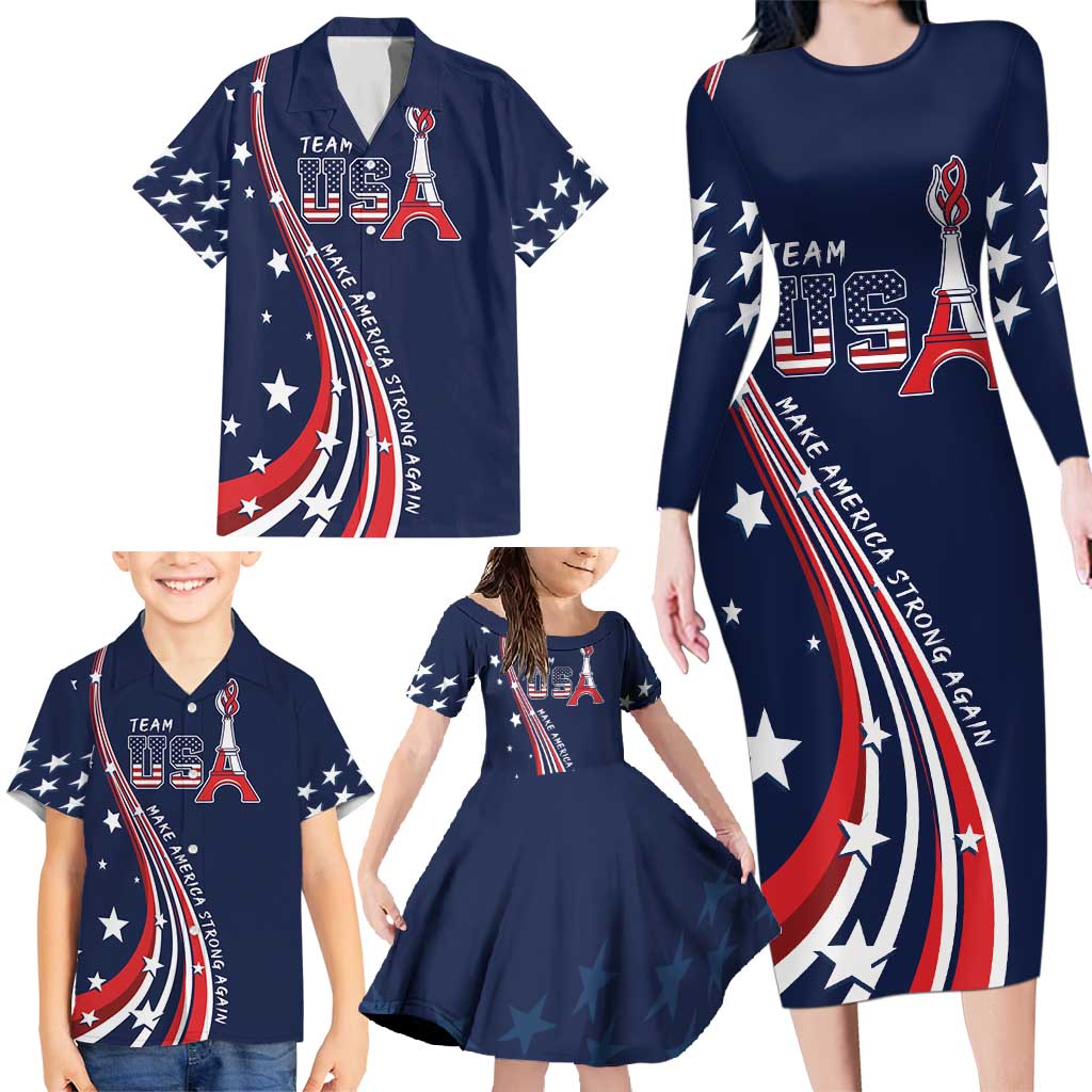 Personalized USA One For All Family Matching Long Sleeve Bodycon Dress and Hawaiian Shirt Go Paris 2024 LT9 - Wonder Print Shop