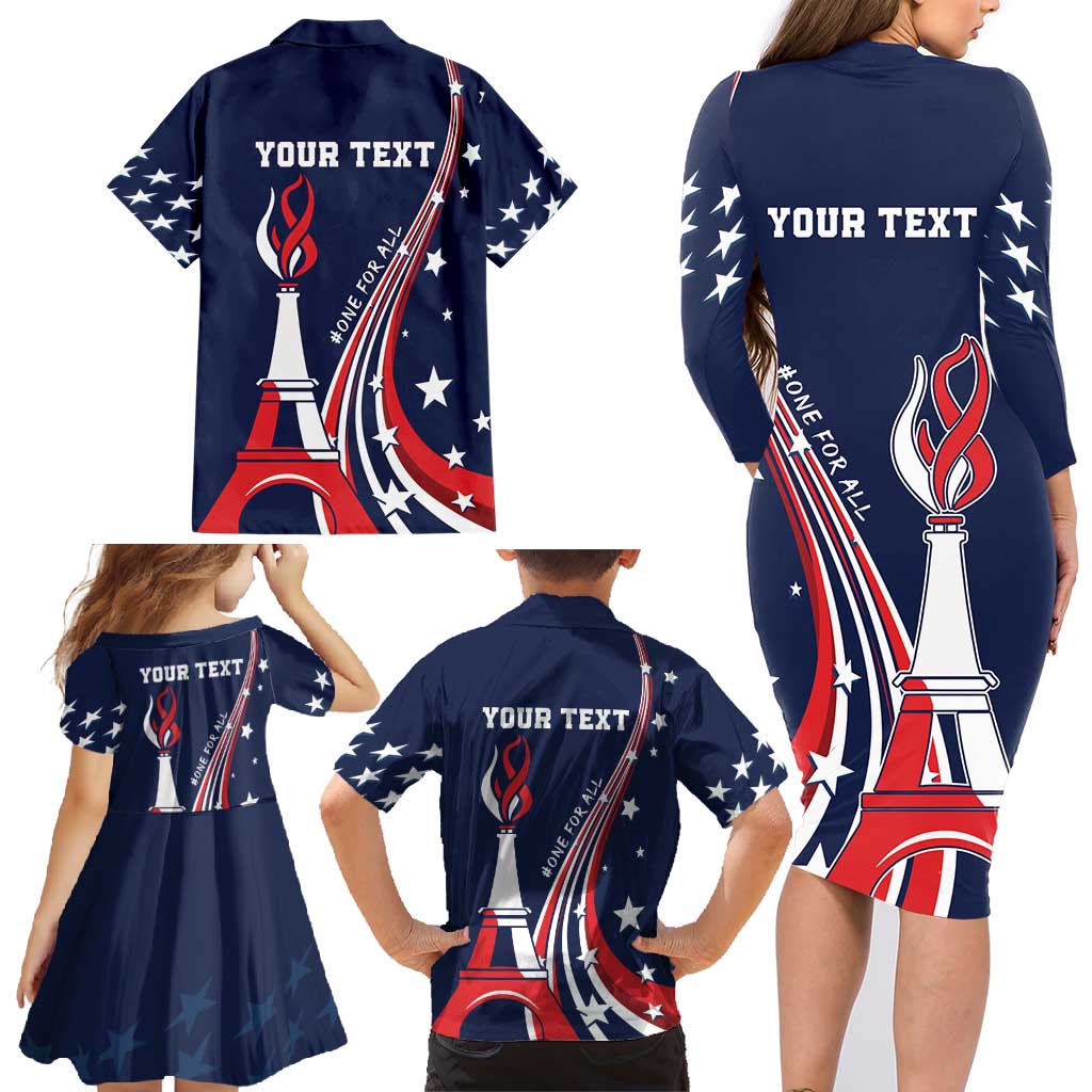 Personalized USA One For All Family Matching Long Sleeve Bodycon Dress and Hawaiian Shirt Go Paris 2024 LT9 - Wonder Print Shop