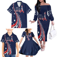 Personalized USA One For All Family Matching Off The Shoulder Long Sleeve Dress and Hawaiian Shirt Go Paris 2024 - Wonder Print Shop