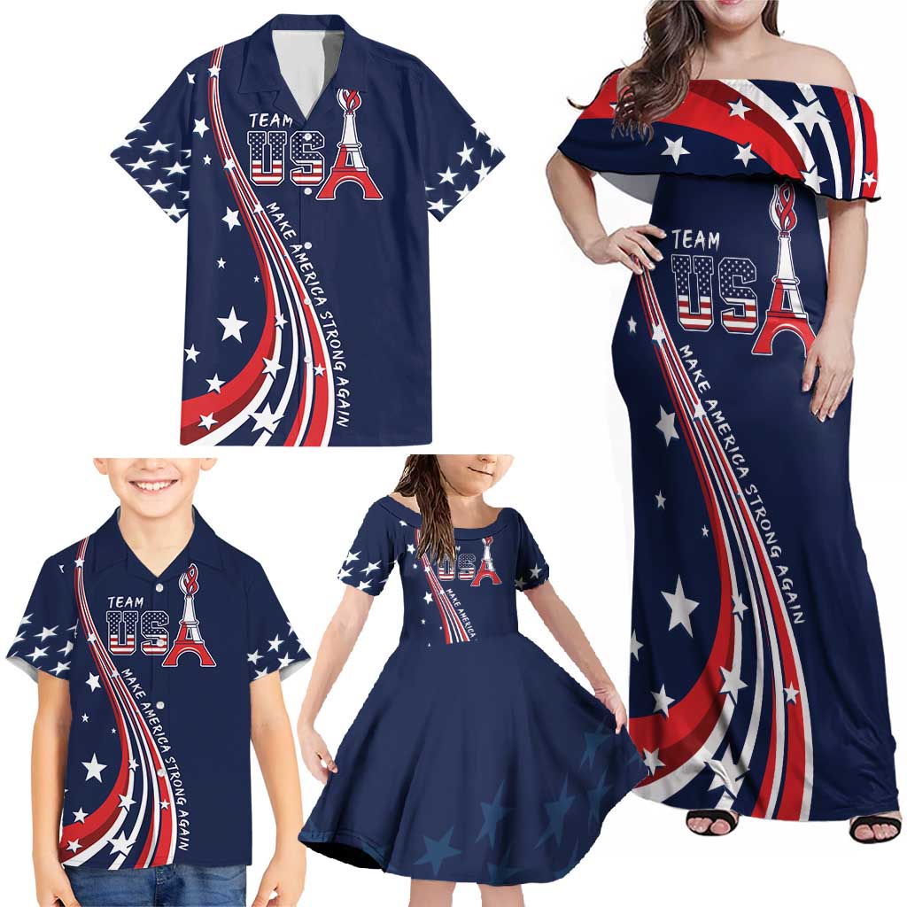Personalized USA One For All Family Matching Off Shoulder Maxi Dress and Hawaiian Shirt Go Paris 2024 LT9 - Wonder Print Shop