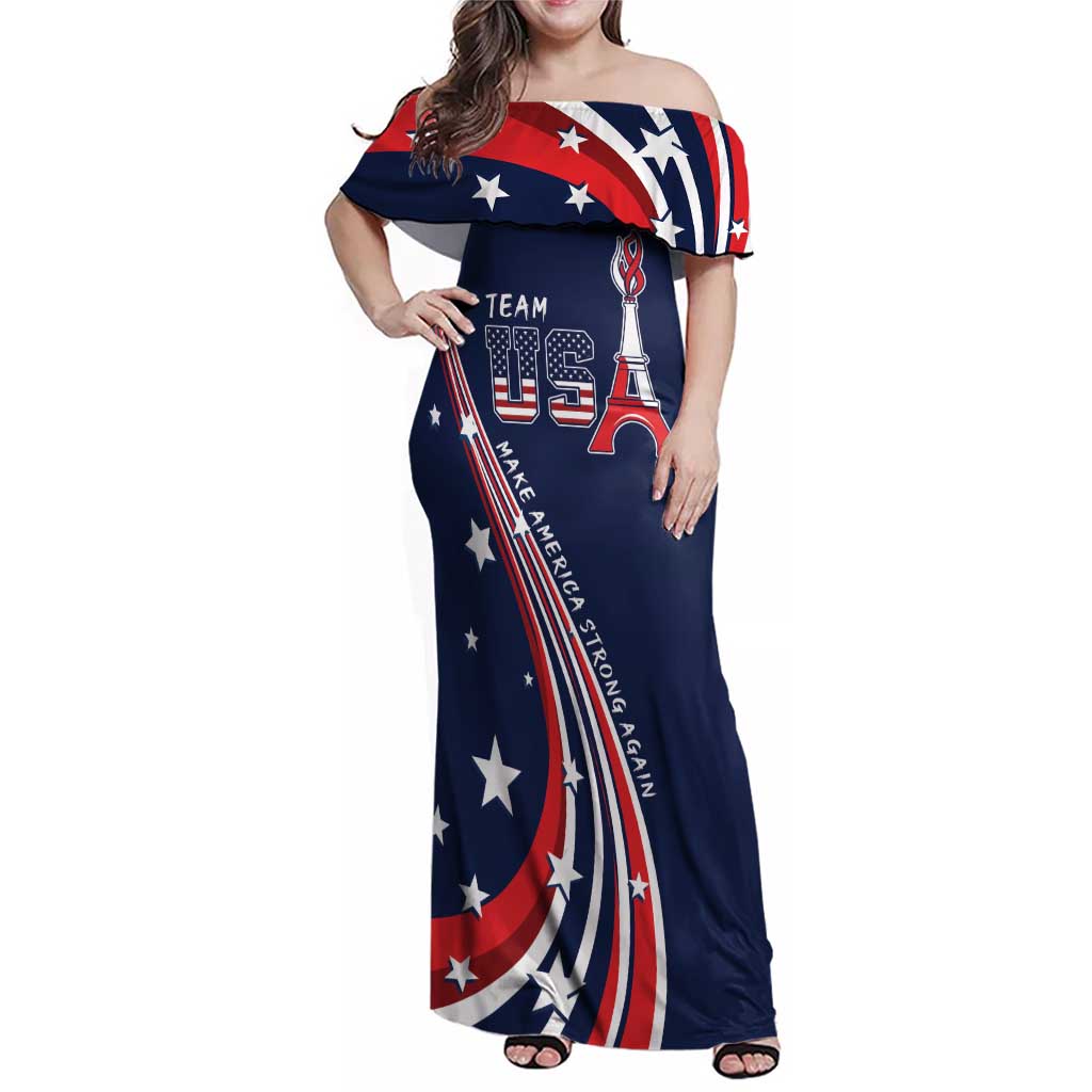 Personalized USA One For All Family Matching Off Shoulder Maxi Dress and Hawaiian Shirt Go Paris 2024 LT9 - Wonder Print Shop