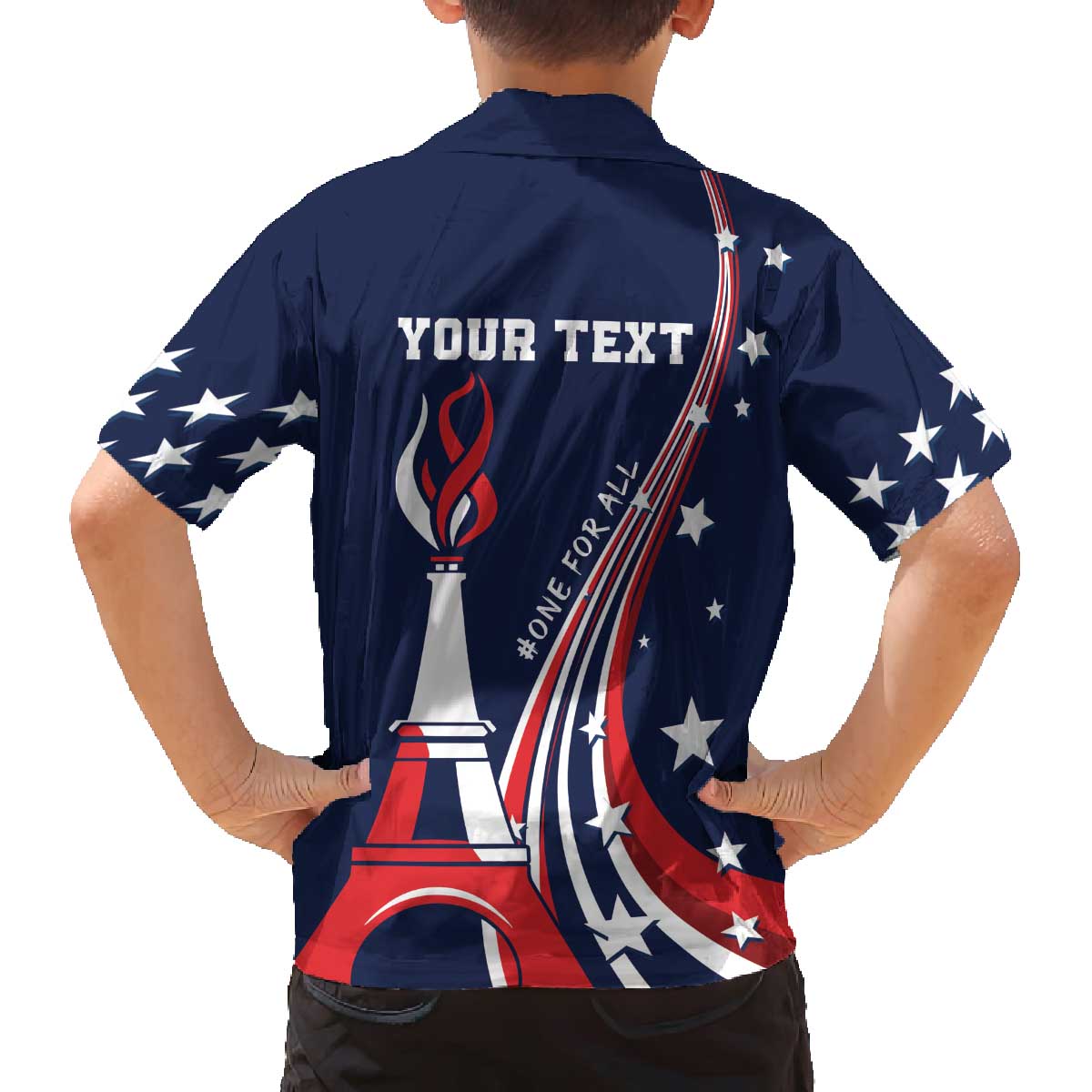 Personalized USA One For All Family Matching Off Shoulder Short Dress and Hawaiian Shirt Go Paris 2024 LT9 - Wonder Print Shop
