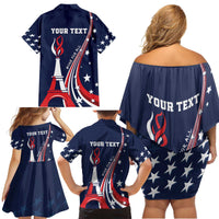 Personalized USA One For All Family Matching Off Shoulder Short Dress and Hawaiian Shirt Go Paris 2024 LT9 - Wonder Print Shop