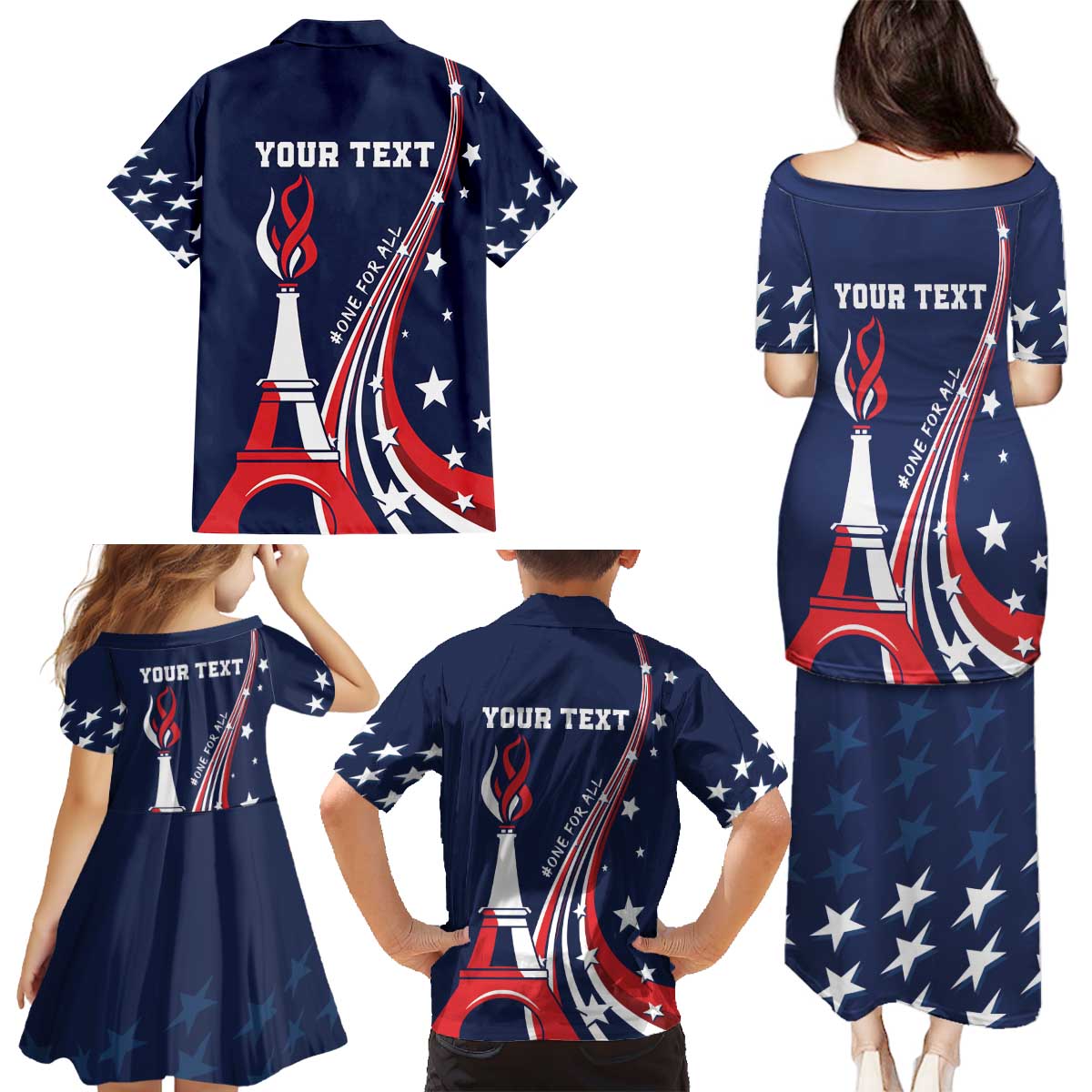 Personalized USA One For All Family Matching Puletasi and Hawaiian Shirt Go Paris 2024 - Wonder Print Shop