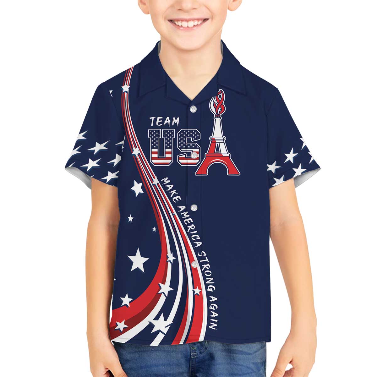 Personalized USA One For All Family Matching Puletasi and Hawaiian Shirt Go Paris 2024 - Wonder Print Shop