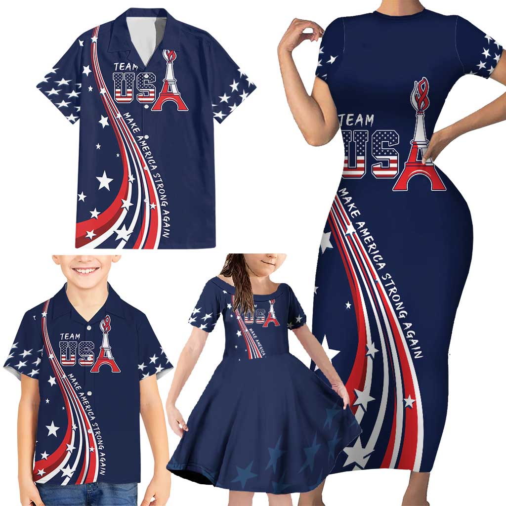 Personalized USA One For All Family Matching Short Sleeve Bodycon Dress and Hawaiian Shirt Go Paris 2024 - Wonder Print Shop