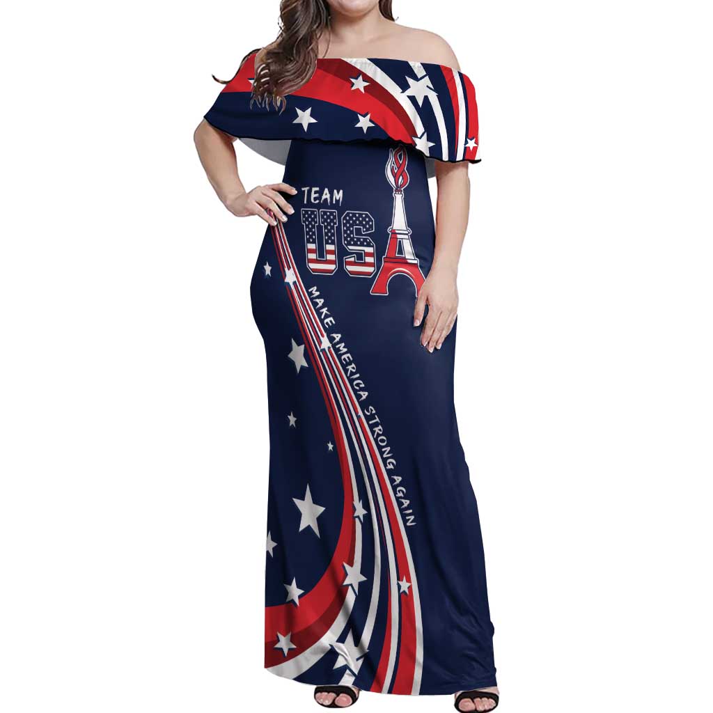 Personalized USA One For All Off Shoulder Maxi Dress Go Paris 2024 - Wonder Print Shop