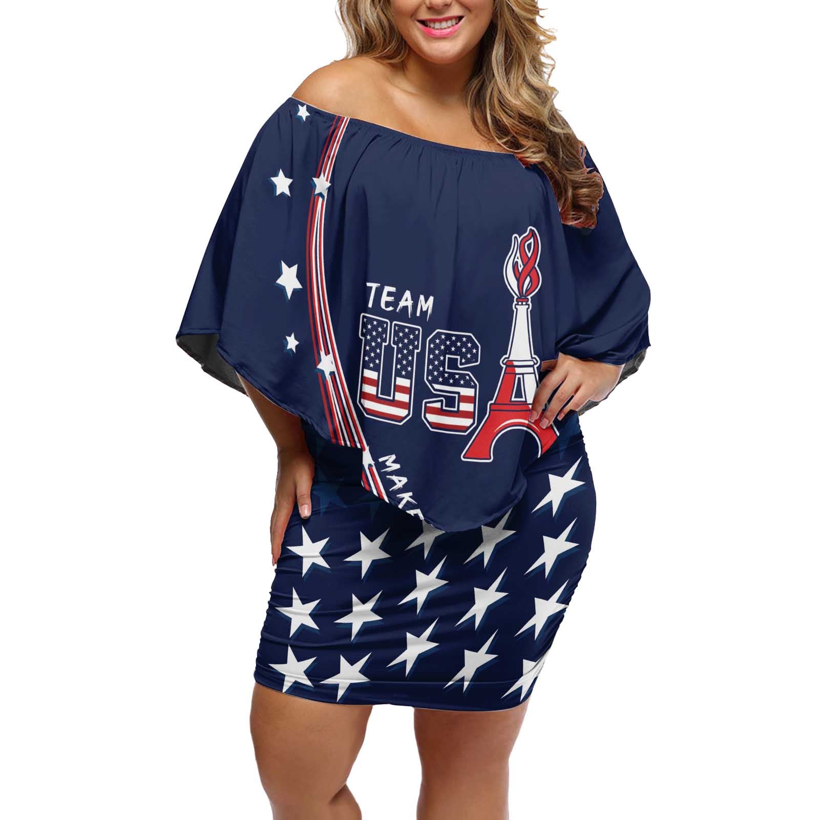 Personalized USA One For All Off Shoulder Short Dress Go Paris 2024 - Wonder Print Shop