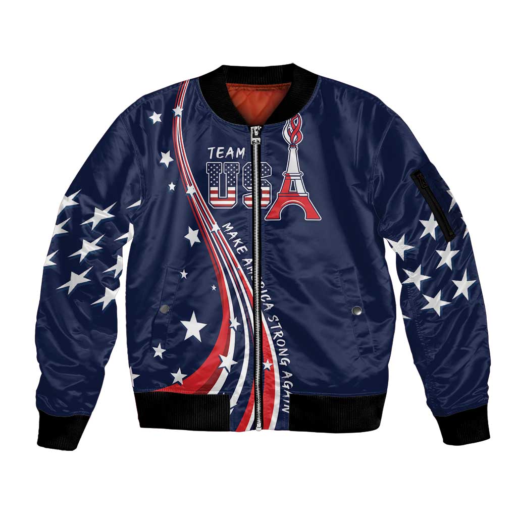 Personalized USA One For All Sleeve Zip Bomber Jacket Go Paris 2024 - Wonder Print Shop