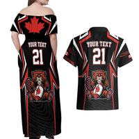 Custom Canada Rugby Pacific Couples Matching Off Shoulder Maxi Dress and Hawaiian Shirt Beaver and Maple Leaf LT9 - Wonder Print Shop