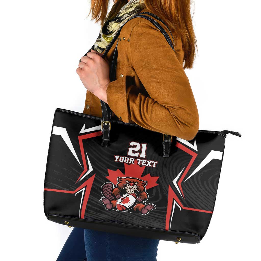 Custom Canada Rugby Pacific Leather Tote Bag Beaver and Maple Leaf - Wonder Print Shop