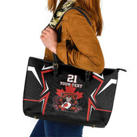 Custom Canada Rugby Pacific Leather Tote Bag Beaver and Maple Leaf - Wonder Print Shop