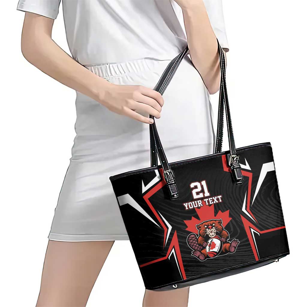 Custom Canada Rugby Pacific Leather Tote Bag Beaver and Maple Leaf - Wonder Print Shop