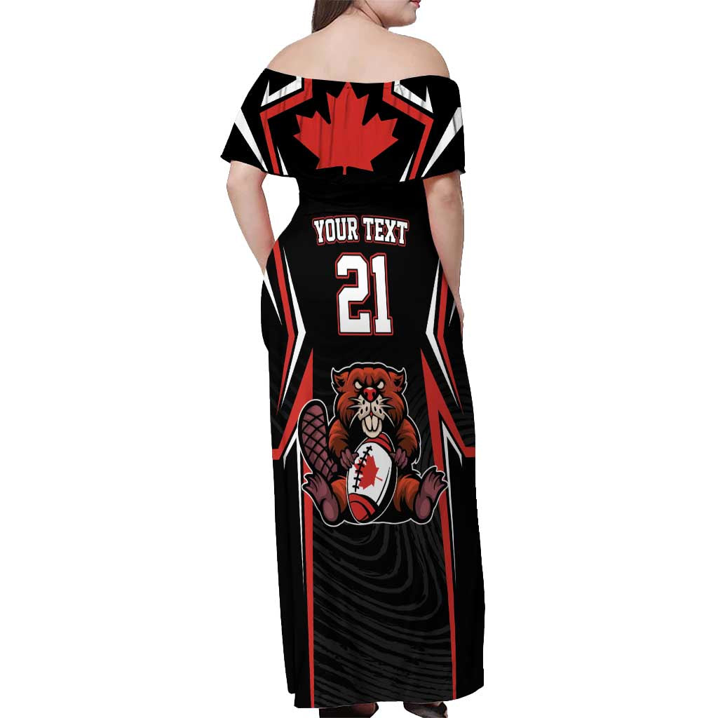Custom Canada Rugby Pacific Off Shoulder Maxi Dress Beaver and Maple Leaf - Wonder Print Shop