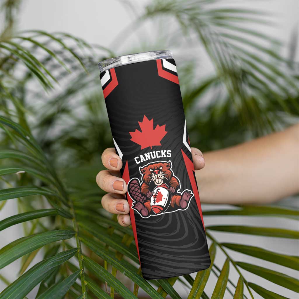 Custom Canada Rugby Pacific Skinny Tumbler Beaver and Maple Leaf - Wonder Print Shop