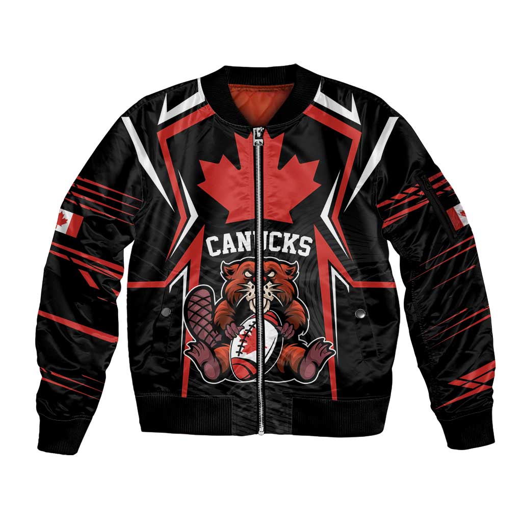 Custom Canada Rugby Pacific Sleeve Zip Bomber Jacket Beaver and Maple Leaf - Wonder Print Shop