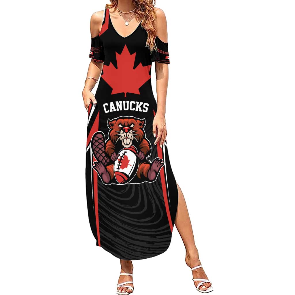 Custom Canada Rugby Pacific Summer Maxi Dress Beaver and Maple Leaf - Wonder Print Shop