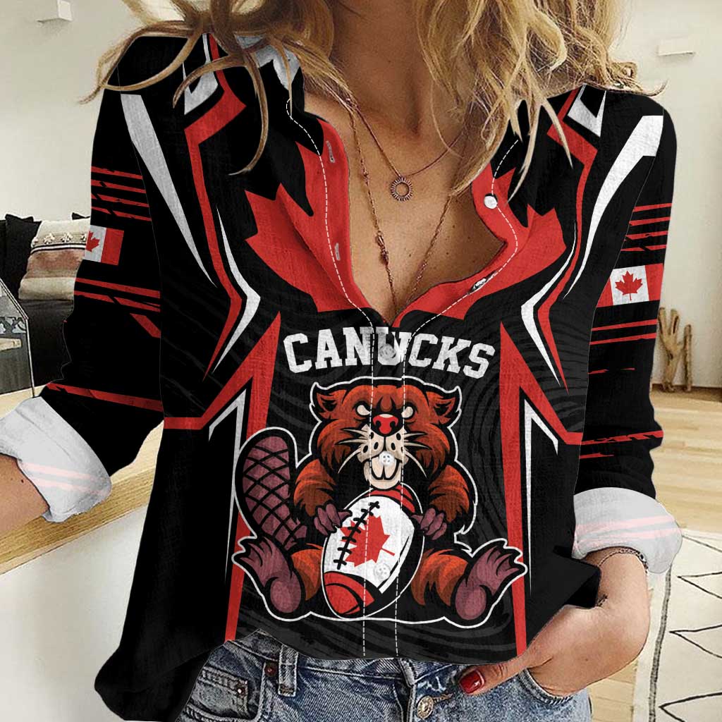 Custom Canada Rugby Pacific Women Casual Shirt Beaver and Maple Leaf - Wonder Print Shop
