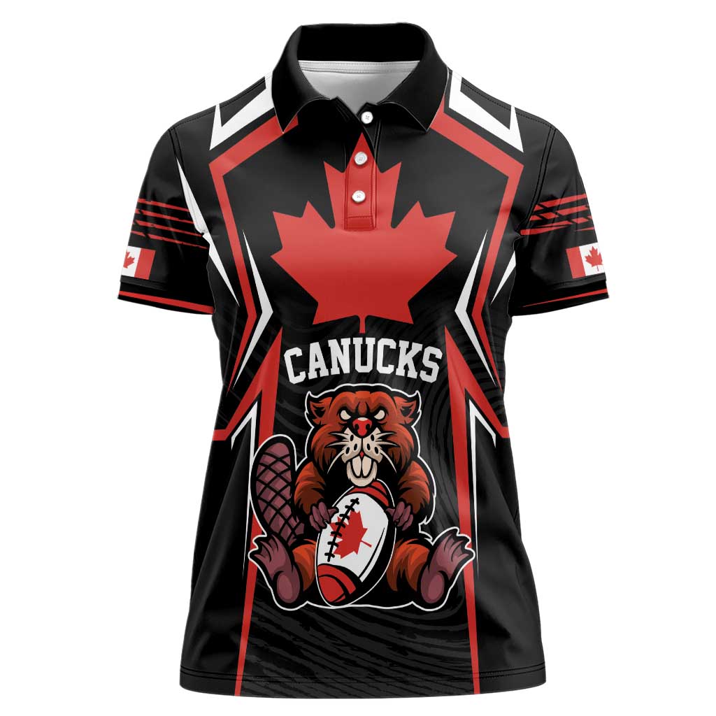 Custom Canada Rugby Pacific Women Polo Shirt Beaver and Maple Leaf - Wonder Print Shop
