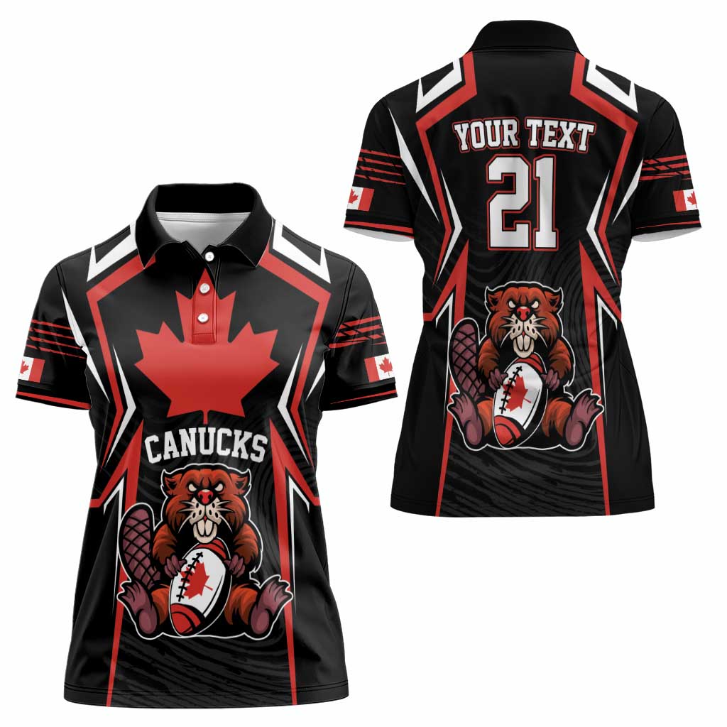 Custom Canada Rugby Pacific Women Polo Shirt Beaver and Maple Leaf - Wonder Print Shop