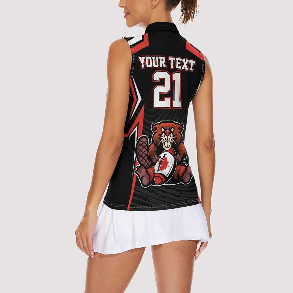 Custom Canada Rugby Pacific Women Sleeveless Polo Shirt Beaver and Maple Leaf - Wonder Print Shop
