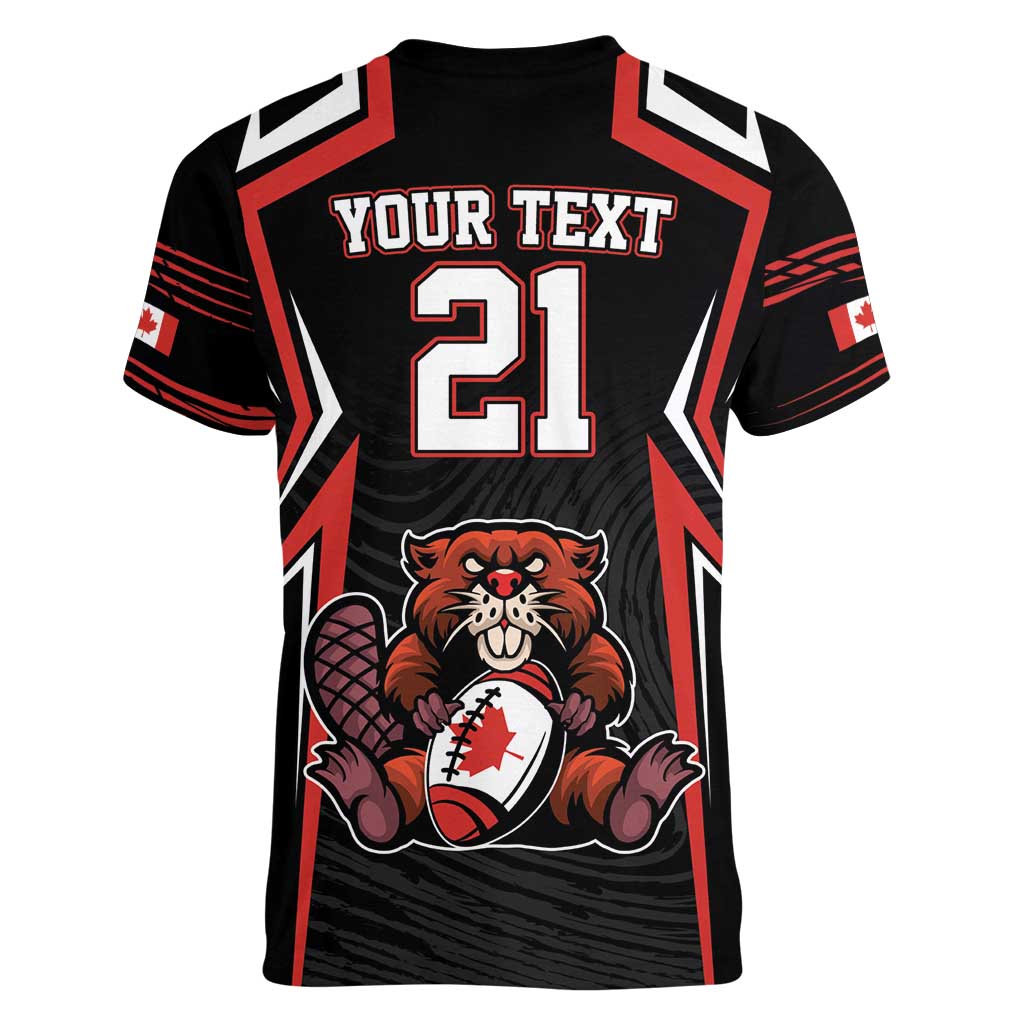 Custom Canada Rugby Pacific Women V-Neck T-Shirt Beaver and Maple Leaf - Wonder Print Shop