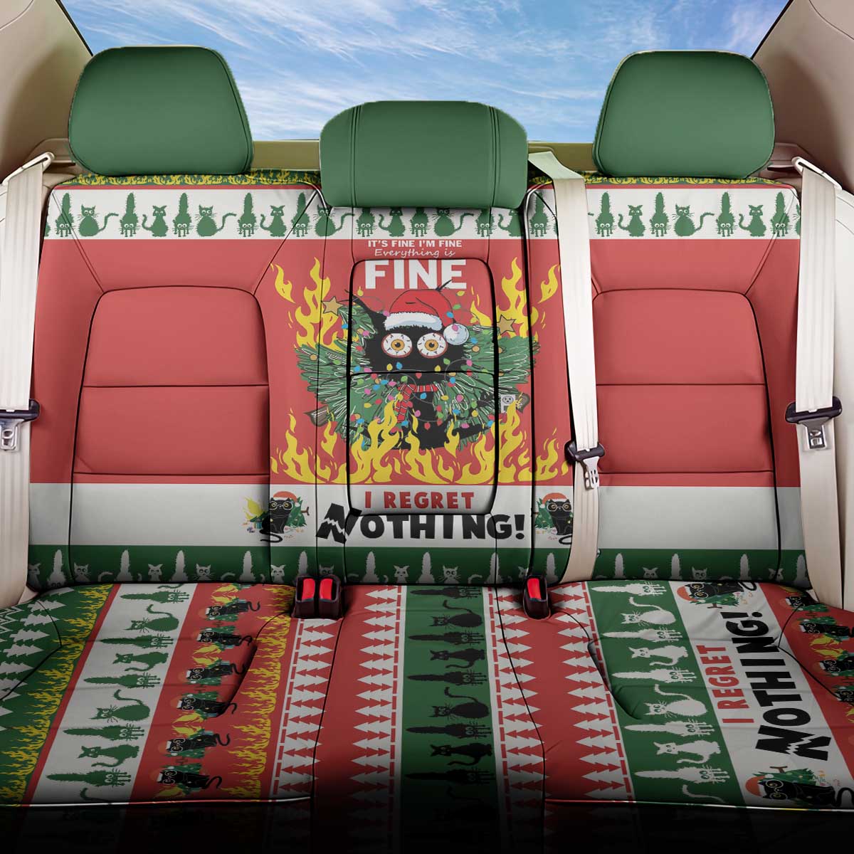 Merry Cat-Mas Back Car Seat Cover Christmas It's Fine I'm Fine Everything is Fine LT9 - Wonder Print Shop