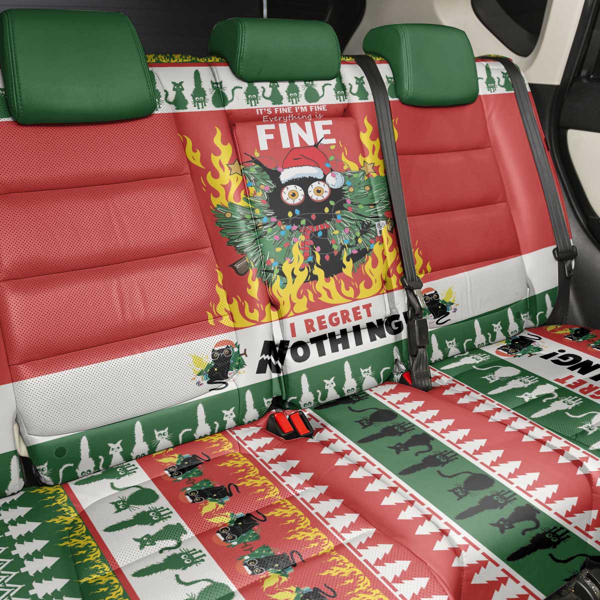 Merry Cat-Mas Back Car Seat Cover Christmas It's Fine I'm Fine Everything is Fine LT9 - Wonder Print Shop