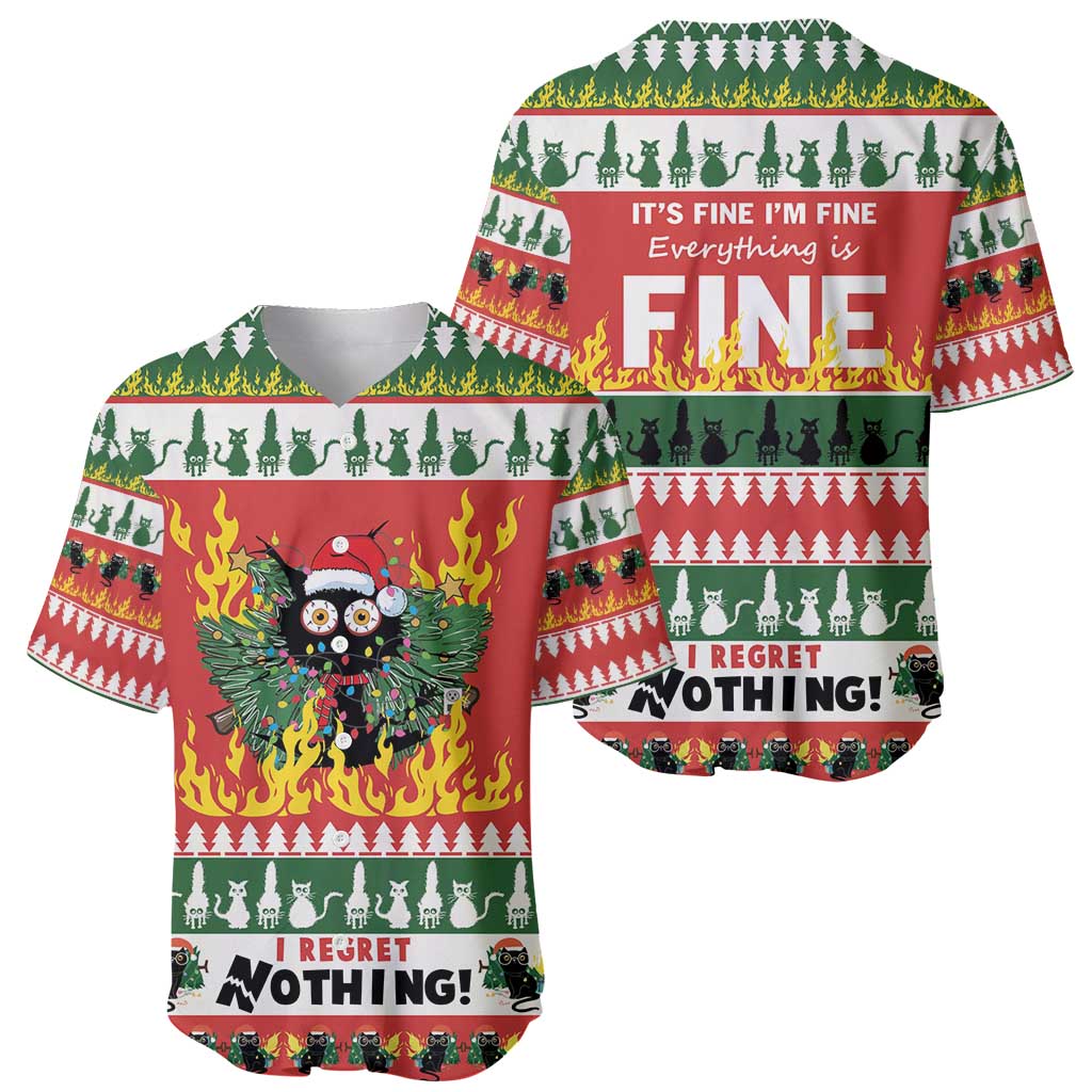 Merry Cat-Mas Baseball Jersey Christmas It's Fine I'm Fine Everything is Fine LT9 - Wonder Print Shop