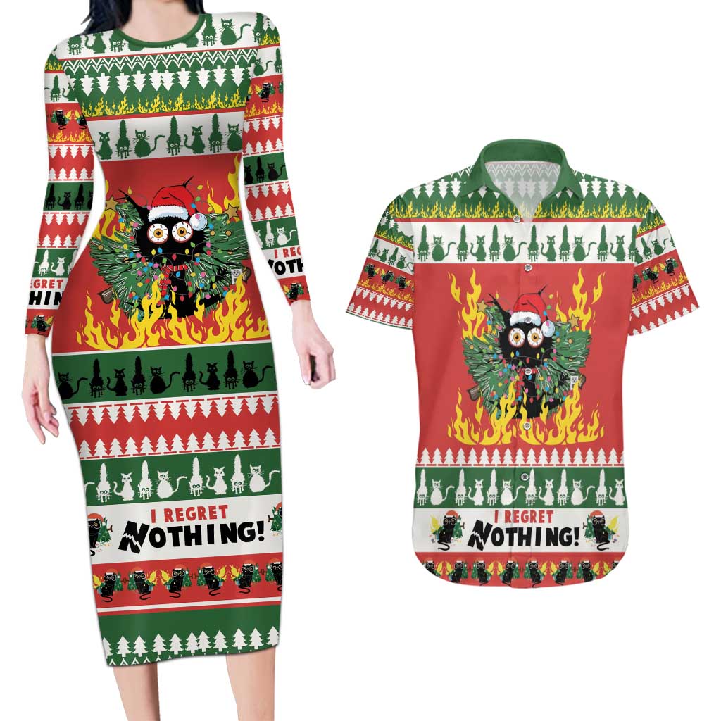 Merry Cat-Mas Couples Matching Long Sleeve Bodycon Dress and Hawaiian Shirt Christmas It's Fine I'm Fine Everything is Fine LT9 - Wonder Print Shop