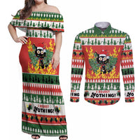 Merry Cat-Mas Couples Matching Off Shoulder Maxi Dress and Long Sleeve Button Shirt Christmas It's Fine I'm Fine Everything is Fine LT9 - Wonder Print Shop