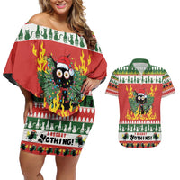 Merry Cat-Mas Couples Matching Off Shoulder Short Dress and Hawaiian Shirt Christmas It's Fine I'm Fine Everything is Fine LT9 - Wonder Print Shop