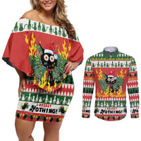 Merry Cat-Mas Couples Matching Off Shoulder Short Dress and Long Sleeve Button Shirt Christmas It's Fine I'm Fine Everything is Fine LT9 - Wonder Print Shop