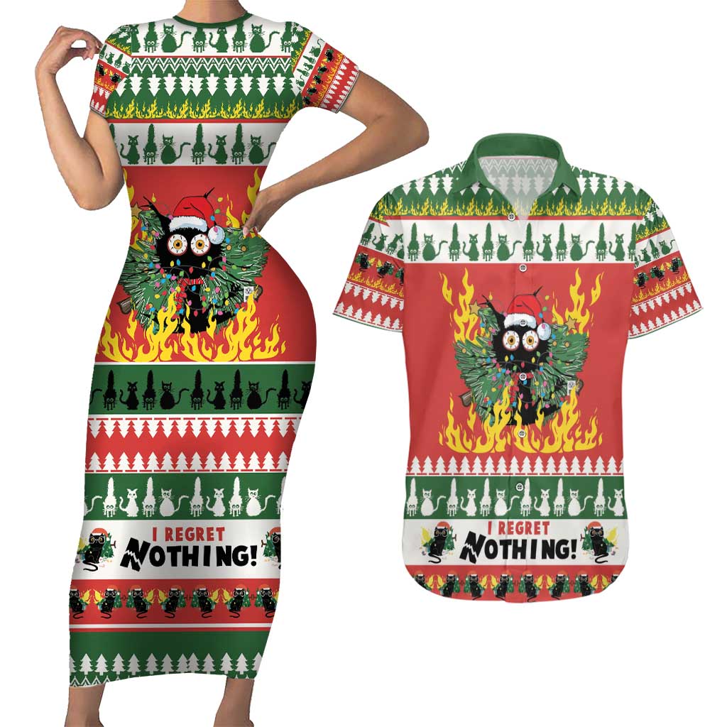 Merry Cat-Mas Couples Matching Short Sleeve Bodycon Dress and Hawaiian Shirt Christmas It's Fine I'm Fine Everything is Fine LT9 - Wonder Print Shop