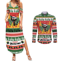 Merry Cat-Mas Couples Matching Summer Maxi Dress and Long Sleeve Button Shirt Christmas It's Fine I'm Fine Everything is Fine LT9 - Wonder Print Shop