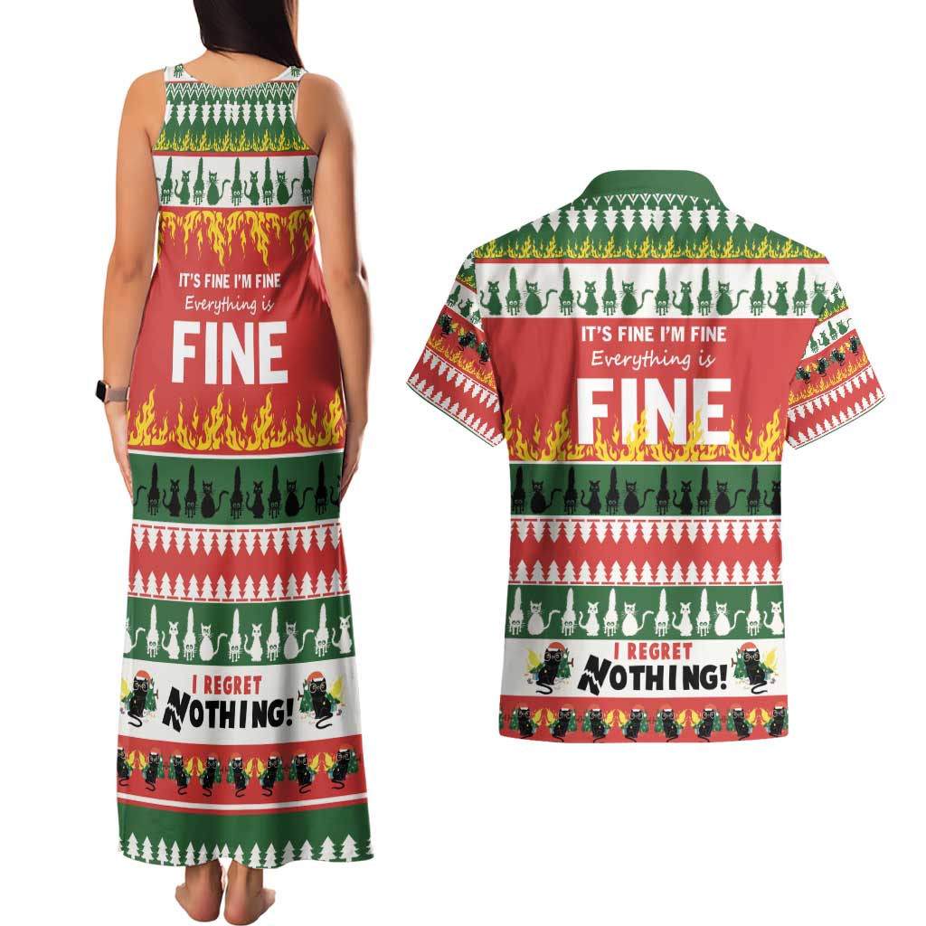 Merry Cat-Mas Couples Matching Tank Maxi Dress and Hawaiian Shirt Christmas It's Fine I'm Fine Everything is Fine LT9 - Wonder Print Shop