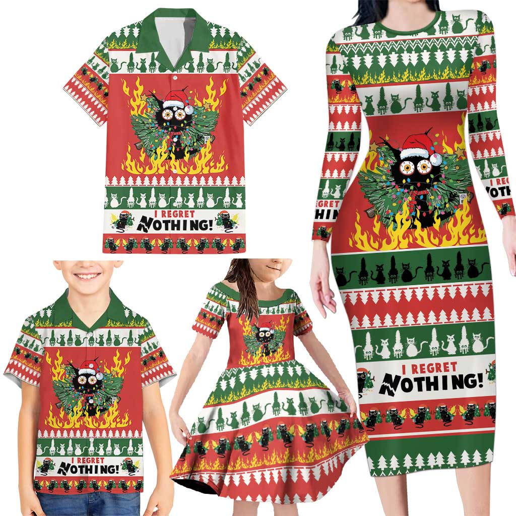 Merry Cat-Mas Family Matching Long Sleeve Bodycon Dress and Hawaiian Shirt Christmas It's Fine I'm Fine Everything is Fine LT9 - Wonder Print Shop