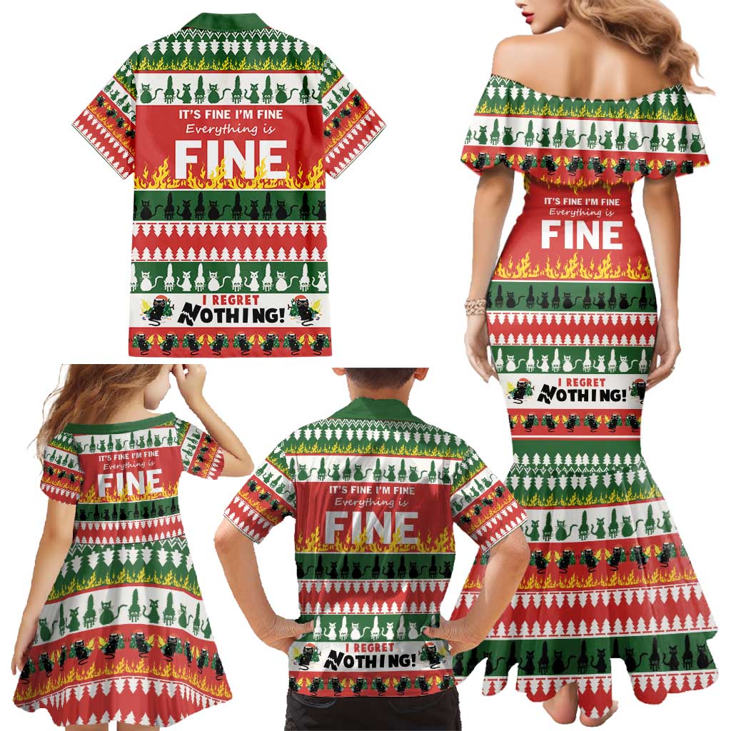 Merry Cat-Mas Family Matching Mermaid Dress and Hawaiian Shirt Christmas It's Fine I'm Fine Everything is Fine LT9 - Wonder Print Shop