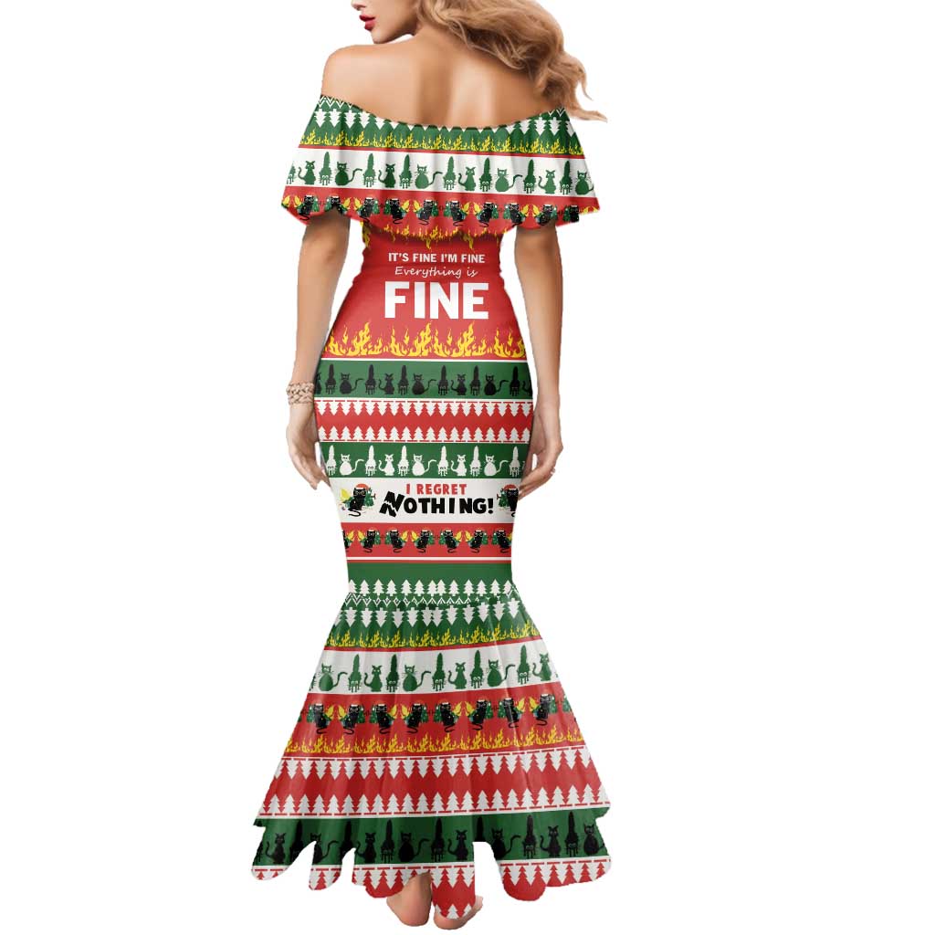 Merry Cat-Mas Family Matching Mermaid Dress and Hawaiian Shirt Christmas It's Fine I'm Fine Everything is Fine LT9 - Wonder Print Shop