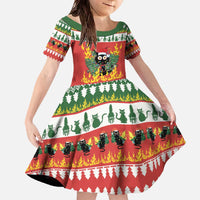 Merry Cat-Mas Family Matching Off The Shoulder Long Sleeve Dress and Hawaiian Shirt Christmas It's Fine I'm Fine Everything is Fine - Wonder Print Shop