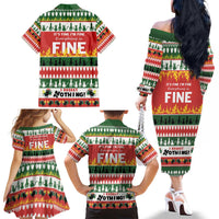 Merry Cat-Mas Family Matching Off The Shoulder Long Sleeve Dress and Hawaiian Shirt Christmas It's Fine I'm Fine Everything is Fine - Wonder Print Shop
