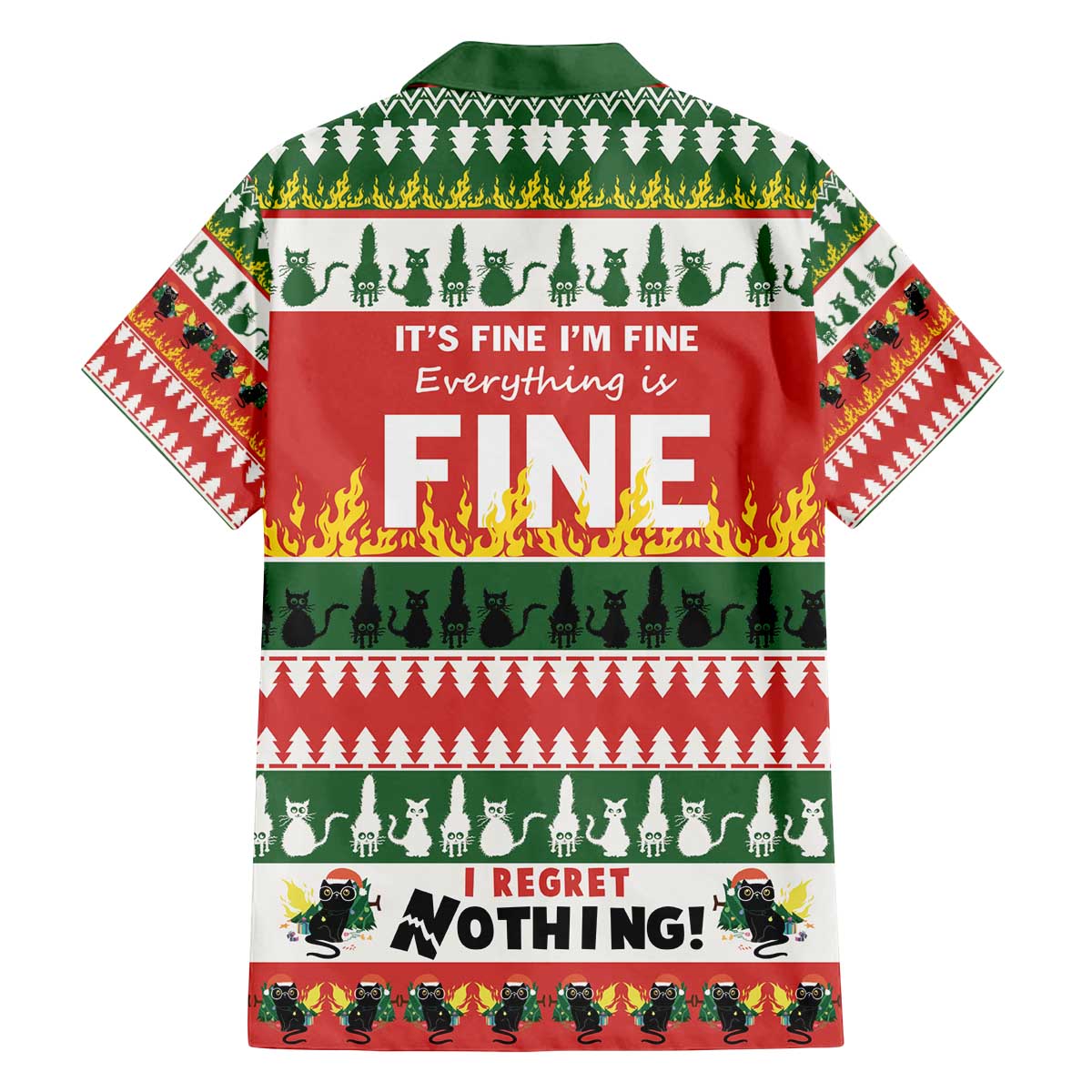 Merry Cat-Mas Family Matching Off The Shoulder Long Sleeve Dress and Hawaiian Shirt Christmas It's Fine I'm Fine Everything is Fine - Wonder Print Shop