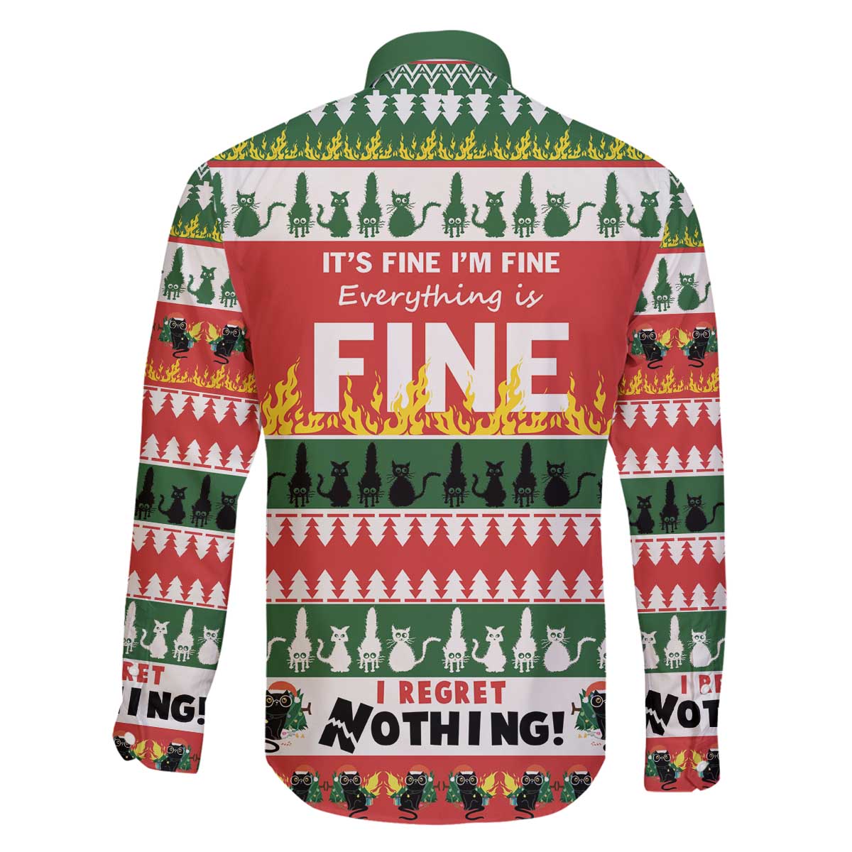 Merry Cat-Mas Family Matching Off The Shoulder Long Sleeve Dress and Hawaiian Shirt Christmas It's Fine I'm Fine Everything is Fine - Wonder Print Shop