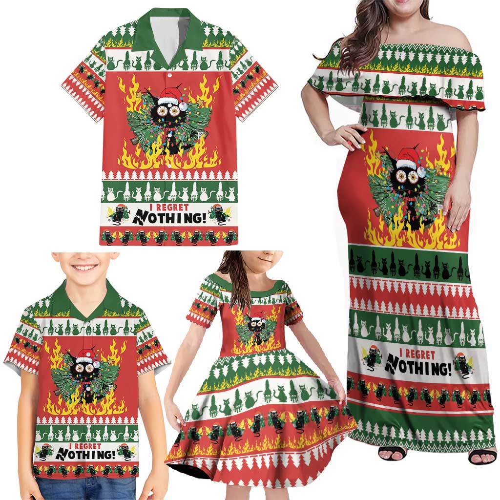 Merry Cat-Mas Family Matching Off Shoulder Maxi Dress and Hawaiian Shirt Christmas It's Fine I'm Fine Everything is Fine LT9 - Wonder Print Shop