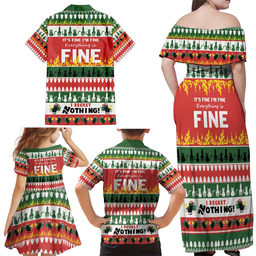 Merry Cat-Mas Family Matching Off Shoulder Maxi Dress and Hawaiian Shirt Christmas It's Fine I'm Fine Everything is Fine LT9 - Wonder Print Shop