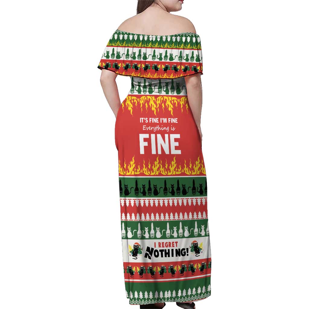 Merry Cat-Mas Family Matching Off Shoulder Maxi Dress and Hawaiian Shirt Christmas It's Fine I'm Fine Everything is Fine LT9 - Wonder Print Shop