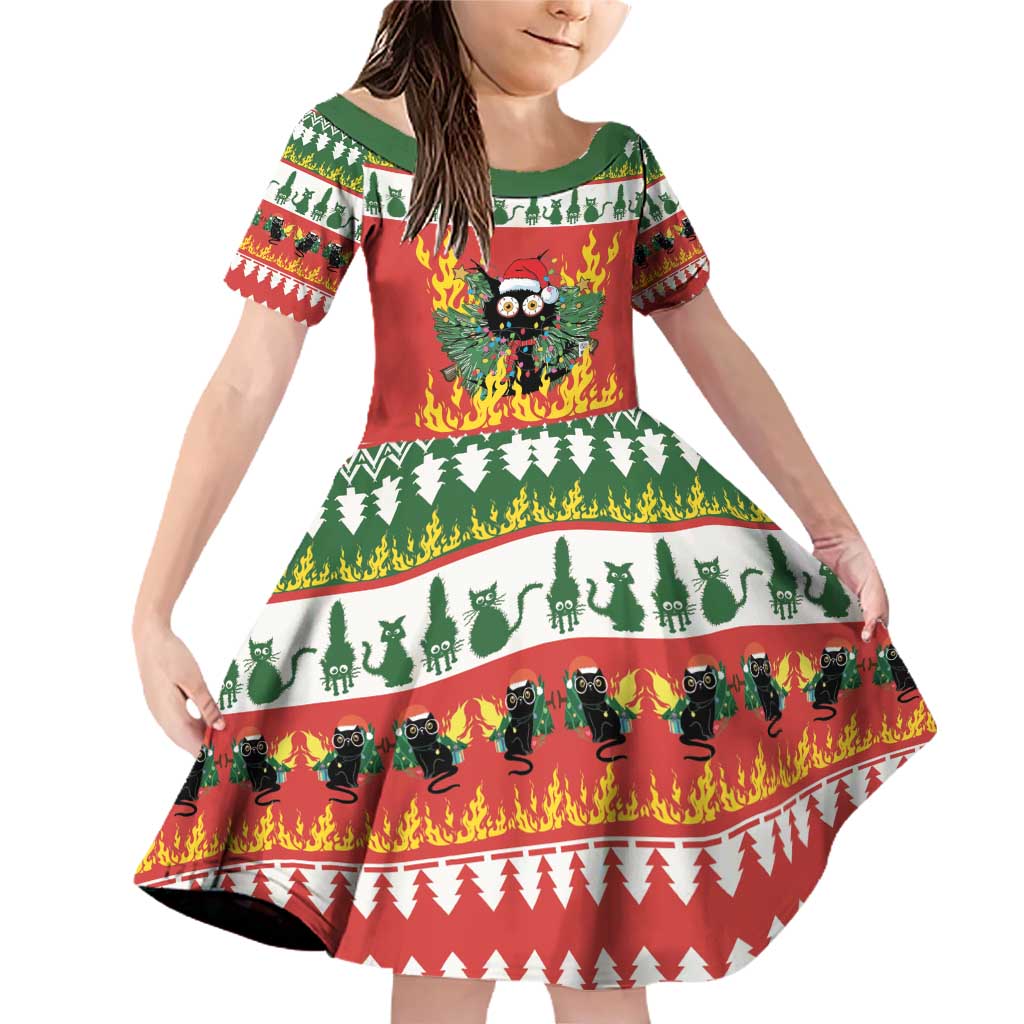 Merry Cat-Mas Family Matching Off Shoulder Short Dress and Hawaiian Shirt Christmas It's Fine I'm Fine Everything is Fine LT9 - Wonder Print Shop