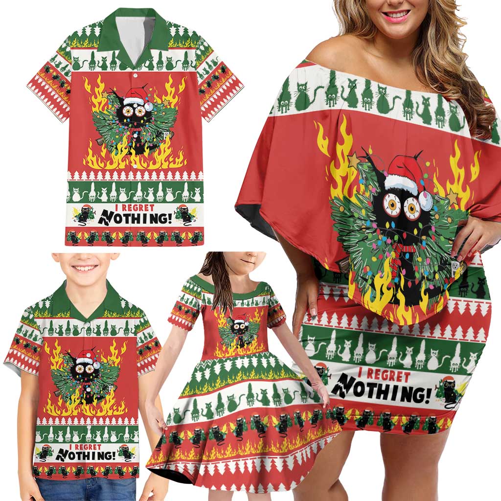 Merry Cat-Mas Family Matching Off Shoulder Short Dress and Hawaiian Shirt Christmas It's Fine I'm Fine Everything is Fine LT9 - Wonder Print Shop