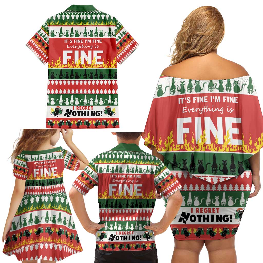 Merry Cat-Mas Family Matching Off Shoulder Short Dress and Hawaiian Shirt Christmas It's Fine I'm Fine Everything is Fine LT9 - Wonder Print Shop